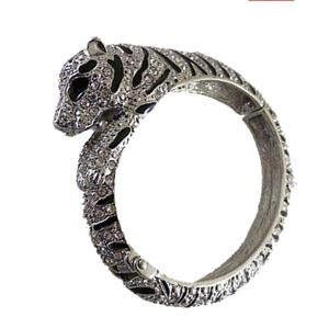 Rhinestone encrusted tiger clamper bracelet